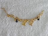 Gold Charm Bracelet- Golden Hearts and Black Jewel Design