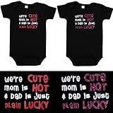 Baby Gift Set for Boy/Girl Twins (Includes 2 Black Bodysuits – Dad is Lucky, size 3-6 mo)