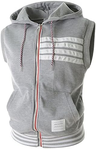 Your Gallery Men's CasuaL Fashion Zip Up Stripe Pattern Hoodie Sports Vest X-Large Grey