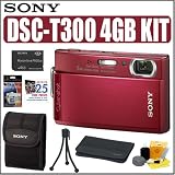Sony Cybershot DSCT300 10.1MP Digital Camera (Red) + 4GB Accessory Kit