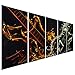 Pure Art Abstract Guitar Heat - Large Music Metal Wall Art Decor - Set of 5 Panels Sculpture for Kitchen or Living Room - 64