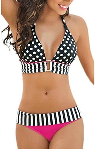 Girl's Polka Dots Padded Bra Swimwear Bohemian Style Bikini 2pcs Set L