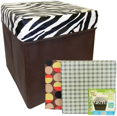 Folding Storage Seat, Square Shaped Storage Box Stool 12 X 12 X 12 Inches Assorted Designs (Beige plaid)