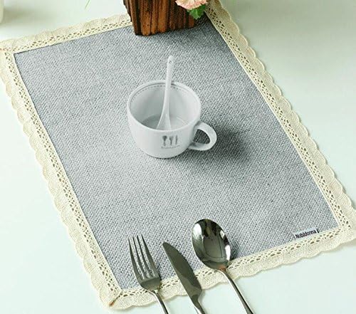 Noblidonna Fancy Flowers Embroidered Cutwork Spring Placemats, 13 by 19-Inch, Set of 4 -3335- Gray