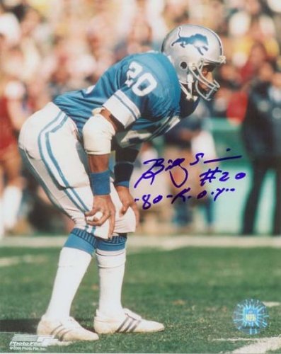 Billy Sims Autographed/Hand Signed Detroit Lions 8x10 Photo with 80 R.O.Y. Inscription