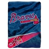BSS - Atlanta Braves MLB Royal Plush Raschel Blanket (Speed Series) (60in x 80in)