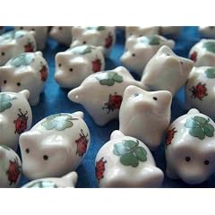60 St�ck Porzellan Gl�cksschweinchen Gl�cksbringer mit aufgedrucktem Gl�cksklee und Gl�cksk�fer Silvester Deko