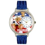Whimsical Watches Unisex U0230004 Patriotic Teddy Bear Royal Blue Leather Watch