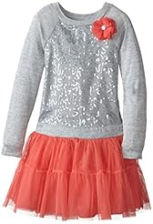 Girls Long Sleeves Polyester/Spandex/Knit Sweater Sequined Mesh  Dress