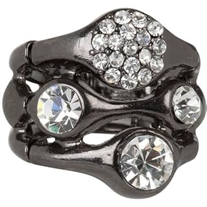 Hot Gunmetal Pave Crystal Stack Style Ring Stretches to fit Sizes 6 - 10