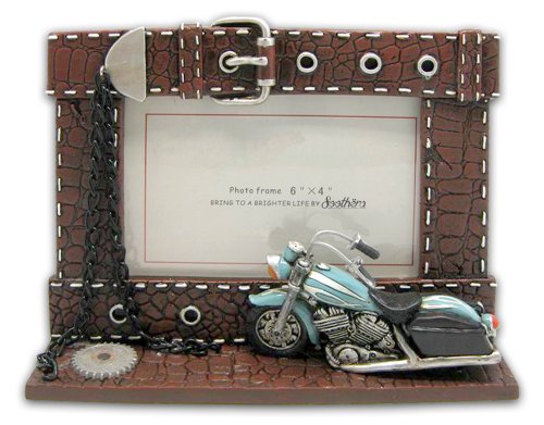 Bollo Regalo Leather Finish Photo Frame w/Lt Blue Motorcycle 6x4" C069123-2