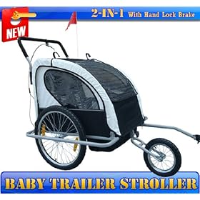 Frugah New 2in1 Double Child Baby Bike Trailer Kids Bicycle Stroller Black with Hand Brake