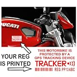 4 x Motorbike Dummy/Fake GPS Personalised Tracker Device Unit Security Alarm System Warning Window Stickers with Registration,Tag Number Printed-Police Monitored Sign For Motorcycle Bike
