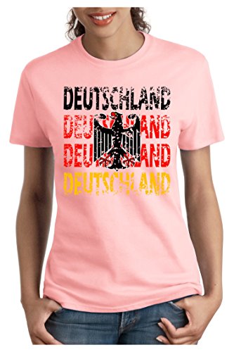 OM3 – DEUTSCHLAND – Damen T-Shirt tailliert – GERMANY EM 2016 FRANKREICH FRANCE FUSSBALL FANSHIRT SOCCER SPORT TRIKOT EUROPAMEISTER, L, rosa