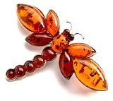 Sterling Silver Cognac Amber Dragonfly Brooch