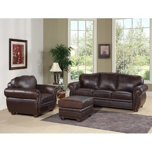 Abbyson Living Berkeley Brown Italian Leather Chair and Ottoman Sofa Set