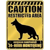 New  Caution : Restricted Area . German Shepherd Monitoring  Parking Sign Dog