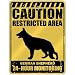 New  Caution : Restricted Area . German Shepherd Monitoring  Parking Sign Dog