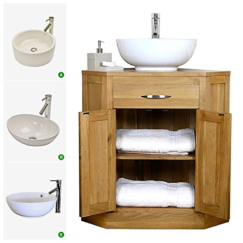 Cheap Price Solid Oak Corner Vanity Unit with Basin B Buy Bathroom Sinks