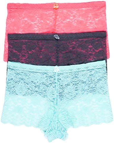 Caramel Cantina Curvy Women's Plus Size Full Lace Boyshort Panties 3-Pack
