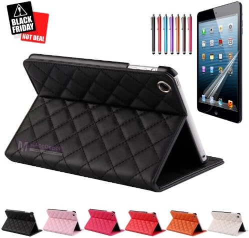 For Apple New iPad Mini / Luxury Magnetic PU Leather Folding Folio Case Smart Cover Stand + Free Screen Protector + Stylus / Wake on open. Sleep on close / Fast Shipping Guaranteed / Black