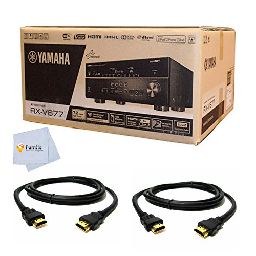 Cheap Yamaha RXV677 AV Receiver + 2 6ft HDMI Cables + Microfiber