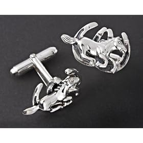 Men's Wildthings Sterling Silver Running Horse on Horseshoe Cufflinks
