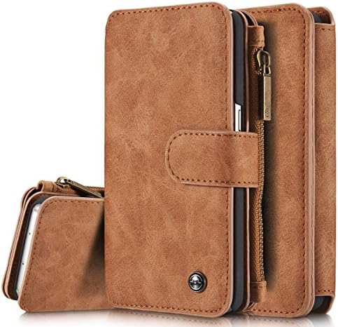 Galaxy S7 Flip Wallet Case, Multifunctional Premium PU Leather [Buckle] [Zipper Closure] [Kickstand Feature] [Card Slots] Detachable Folio Sleeve for Samsung Galaxy S7 (Brown)