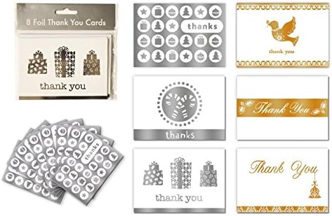 Christmas Thank You Cards Foil Gold or Silver - Set of 24 Holiday Thank You Cards and Envelopes.