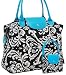 Extra Large Foldable Tote Bag in Heart, Zebra or Damask Print (YK-DMSK214-TQ)