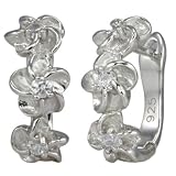 Daisy Chain Cubic Zirconia Platinum Overlay Sterling Silver Hoop Earrings