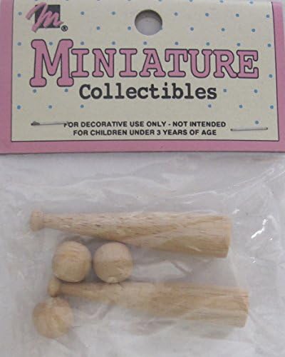MANGELSEN'S Craft MINIATURE COLLECTIBLES Pack of 2 WOOD BASEBALL BATS Each 1-7/8" Long &amp; 3 Wooden BASEBALLS Each 5/16" Diameter (Made in Taiwan)