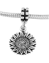 Sterling Silver Gardeners Sunflower Dangle Bead Charm