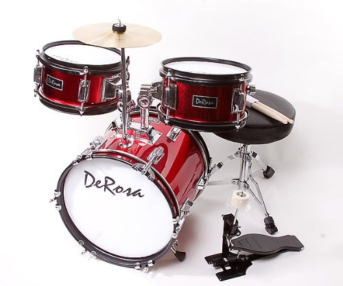 DeRosa by Bridgecraft Child Drum Set with Seat, Sticks & Cymbal DRM 312 - RED