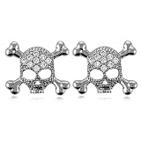 Cubic Zirconia CZ Accent Sterling Silver Earrings Skull Crossbones Stud Earrings - Ideal Gift For...