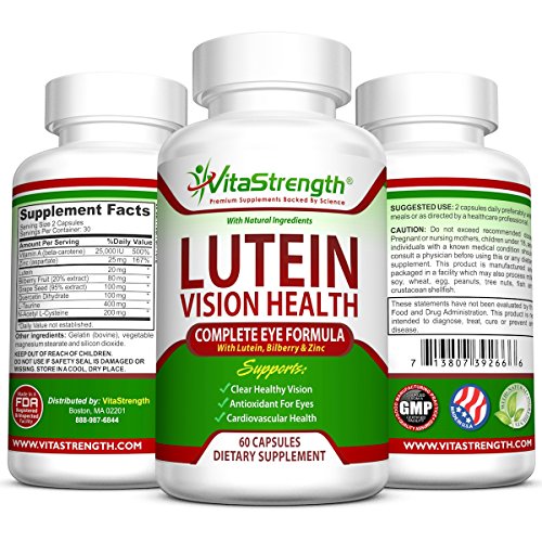 Premium Vision Health Complete Eye Formula With Essential Vitamins For Eyes - With 20mg Lutein Plus Bilberry, Zinc and Other Eye Care Nutrients - Lutein For Eyes - 60 Eye Vision Capsules