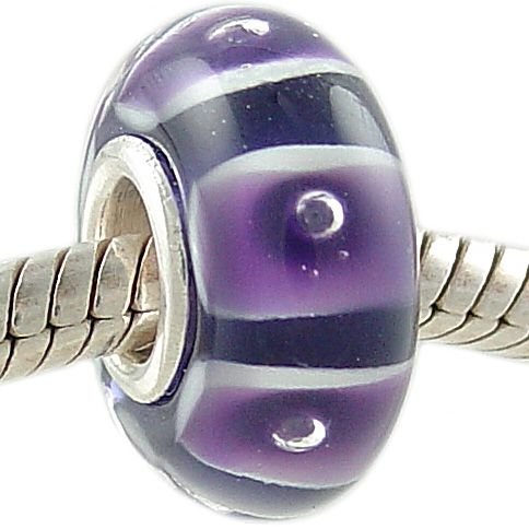 51bdy29g6fL Sterling Silver Jewelry: Purple Snakeskin Murano Glass and 925 Sterling Silver Bead fits European Charm Bracelet