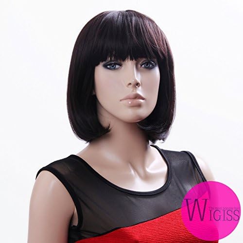 Wigiss High Quality Female Glamorous Charming Fashion BOB Short Straight 100% Kanekalon Fiber Synthetic Wig+Wig Cap #2/L33 Black