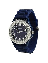 Geneva Platinum CZ Accented Silicon Link Watch, Large Face