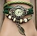 6 Color Quartz Fashion Weave Wrap Around Leather Bracelet Lady Woman Wrist Watch (Green)