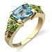 Dazzlingly Amorous 4.66 cts Radiant Swiss Topaz & Heart Peridot Diamond Ring 14Kt Yellow Gold