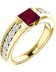 10K Yellow Gold 5.00x5.00mm Princess Cut Rhodolite Garnet and Diamond Ring -- LIFETIME WARRANTY