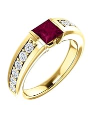 14K Yellow Gold 5.00x5.00mm Princess Cut Rhodolite Garnet and Diamond Ring -- LIFETIME WARRANTY