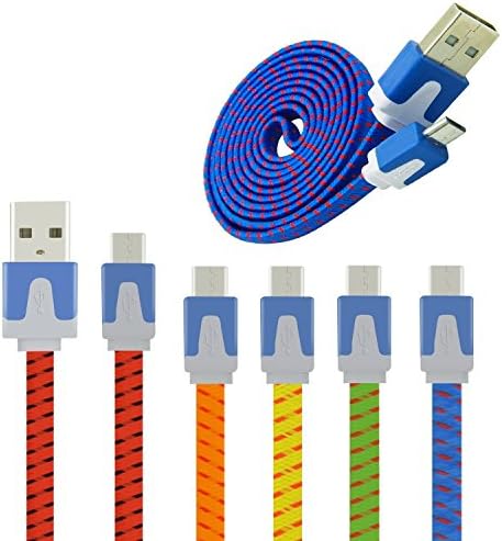 oneBuyone Pack of 5 Colors Extra Long(3.3 feet/1 meter) Sturdy Fabric Nylon Braided Micro USB Charging Cord Data Sync Cable for Samsung Galaxy Note, Samsung Galaxy S3/S4, Google Nexus 7, Google Nexus 10, Google Nexus 4 (Red/Orange/Yellow/Green/Blue)