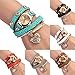 Women's Fashion Rhinstone Faux Leather Wrap Bracelet Quartz Watch with Heart Pendant
