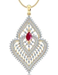 Diamond (1.74 Ct, IJ-SI), 18 Kt Yellow Gold Komal Feather Pendant