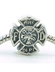 Pro Jewelry .925 Sterling Silver " Firemans Badge " Charm Bead for Snake Chain Charm Bracelet 4051