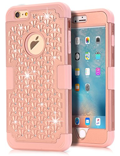 iPhone 6s Plus Bling case, iPhone 6 Plus Bling case, TOPSKY [Shock Absorption] Studded Rhinestone Bling High Impact Resistant Armor Defender Case For iPhone 6/6s Plus (Only For 5.5"),Rose Gold