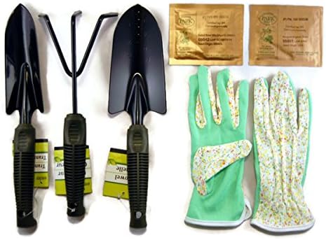 Cute Colorful Garden Tool Gift Set: Trowel, Transplanter, Cultivator and Gloves, Plus Bonus Organic Seeds - Grow Fresh Salad Greens at Home (Green 2)