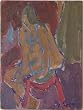 Model on Red Stand, Original 1967 Oil Painting By Carmel Art Association Artist Victor Di Gesu - Unframed Artwork